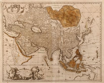 Antike Landkarten, Visscher, Asien Kontinent, 1680: Asiae Nova Delineatio Auctore N. Visscher.