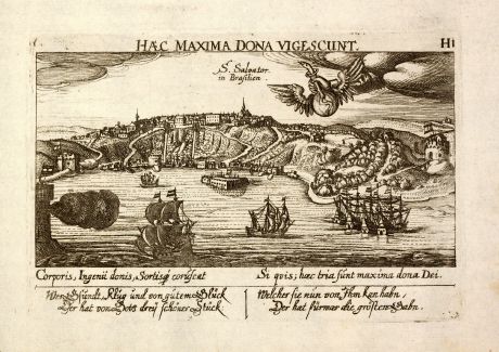 Antique Maps, Meissner, South America, Brazil, Salvador da Bahia, 1638: S. Salvator in Brasilien