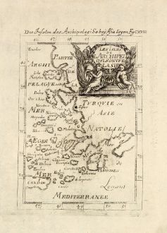 Antike Landkarten, Mallet, Griechenland, Ägäis, 1686: Die Inseln des Archipelagi so bey Asia liegen / Les Isles de l'Archipel qui sont vers l'Asie