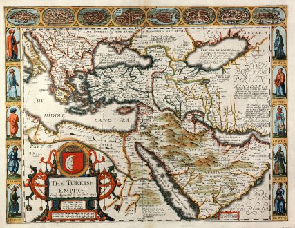 Antique Maps, Speed, Turkey, Turkish, Ottoman Empire, 1627: The Turkish Empire. Newly Augmented by Iohn Speed. 1626