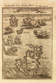 Antike Landkarten, Mallet, Griechenland, Kykladen, Paros, Syros, Antiparos, 1686: Die Inseln Sira, Sirna, Paros / I. de Sira Sirna Paros