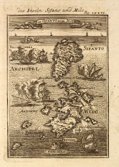 Antique Maps, Mallet, Greece, Cyclades, Milos, Sifnos, 1686: Die Inseln Sifano und Milo / I. de Sifanto et de Milo