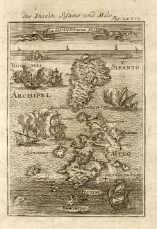 Antike Landkarten, Mallet, Griechenland, Kykladen, Milos, Sifnos, 1686: Die Inseln Sifano und Milo / I. de Sifanto et de Milo