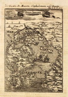 Antique Maps, Mallet, Greece, Ionian Islands, Kefalonia, Lefkada, Zakynthos: Die Inseln St. Maura, Cephalonien und Zante / I. de Ste Maure, Cefalonie, Zante