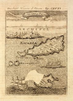 Antique Maps, Mallet, Greece, Cyclades, Icaria (Nicaria), Patmos, 1686: Die Insel Nicaria et Patmos / Is de Nicaria et Patmos