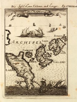 Antique Maps, Mallet, Greece, Aegean Sea, Leros, Kalymnos, Iraklides, 1686: Die Insel Lero, Calamo und Lango / Is de Lero, Calamo, et de Lanco.