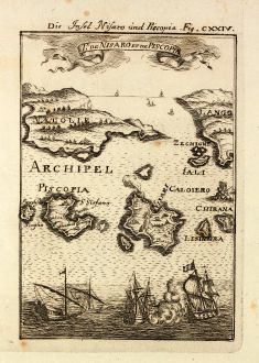Antique Maps, Mallet, Greece, Aegean Sea, Tilos, Nisyros, 1686: Die Insel Nisaro und Piscopia / Is. de Nisaro et de Piscopia