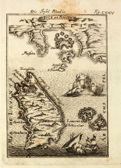 Antike Landkarten, Mallet, Griechenland, Ägäis, Rhodos, 1686: Die Insel Rhodis / Isle de Rhodes