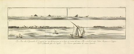 Antike Landkarten, Norden, Ägypten, Ägypten, Dahschur, Knickpyramide, 1795: Vue des Pyramides de Dagjour, qui sont les troisièmes, qu'on trouve en venant du Caire.