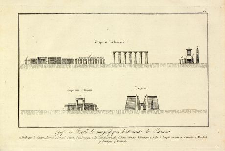 Bücher, Norden, Ägypten, Luxor, Amenhotep III, 1795: Coupe et Profil de magnifiques batiments de Luxxor