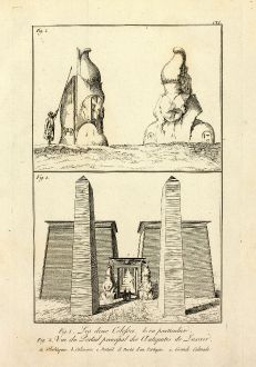 Books, Norden, Egypt, Luxor Temple, Obelisk, Ramsses, 1795: Les deux Colosses bien en particulier / Vue du Portail principal des Antiquites de Luxxor.