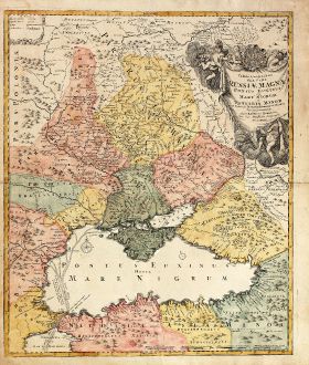 Antique Maps, Homann, Ukraine, Black Sea, 1720: Tabula Geographica qua pars Russiae Magnae Pontus Euxinus seu Mare Nigrum et Tartaria Minor ...