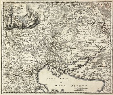 Antique Maps, Homann, Ukraine, Black Sea, 1720: Ukrania quae et Terra Cosaccorum cum vicinis Walachiae, Moldaviae, Minorisq., Tartariae Provinciis exhibita