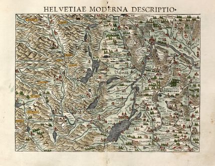 Antike Landkarten, Münster, Schweiz, 1550: Helvetiae moderna descriptio