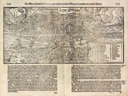 Antique Maps, Münster, Switzerland, Zurich, 1600: Der Statt Zürich in Helvetia ... / Contrafactur Der Statt Zürich Anno 1595