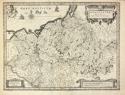 Antike Landkarten, Janssonius, Deutschland, Mecklenburg-Vorpommern, 1630: Meklenburg Ducatus. Auctore Ioanne Laurenbergio.