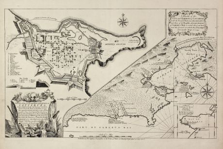 Antike Landkarten, Jefferys, Nordamerika, Kanada, Neuschottland, Louisbourg: A Plan of the City, and Fortifications, of Louisburg, from a Survey made by Richard Gridley / A Plan of the City and Harbour...