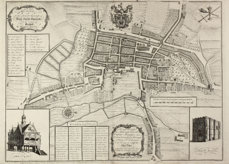 Antike Landkarten, Downing, Britische Inseln, Suffolk, Bury St. Edmunds, 1741: A New and Accurate Plan of the Ancient Borough of Bury Saint Edmunds in the Country of Suffolk By Alexander Downing. 1740.