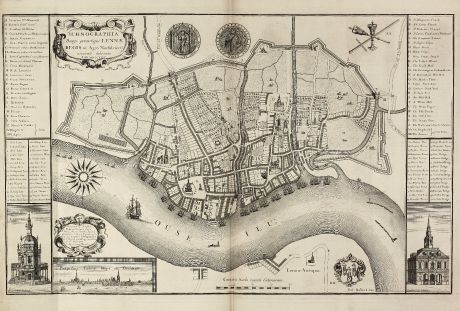 Antike Landkarten, Rastrick, Britische Inseln, Norfolk, King s Lynn, 1725: Ichnographia Burgi perantiqui Lennae regis in Agro Norfolciensi accurate delineata Ano MDCCXXV.