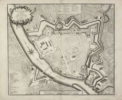 Antique Maps, le Rouge, Germany, Lower Saxony, Nienburg, 1757: Nienbourg une des Forteresses de l'Electorat de Hanover Capitale du Comté de Hoya.