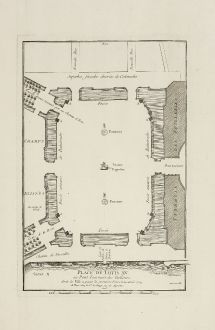 Antique Maps, le Rouge, France, Paris, Place de la Concorde, 1754: Place de Louis XV. au Pont Tournant des Tuilleries dont la Ville a possée la premiere Pierre le 22 Avril 1754.