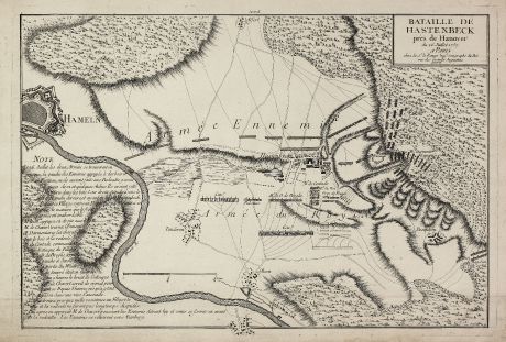 Antike Landkarten, le Rouge, Deutschland, Niedersachsen, Hameln, 1757: Bataille de Hastenbeck près Hanover du 26. Juillet 1757.