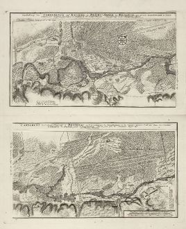 Antike Landkarten, Homann Erben, Deutschland, Baden-Württemberg, Bruchsal: Vorstellung des Campements der Kayserl. u. Reichs-Armee zu Bruchsal, mit denen Inondationen u. neuen Linien 1735 in denen...