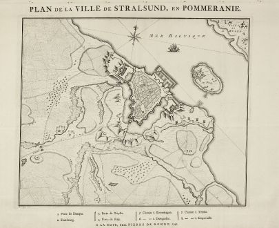 Antike Landkarten, de Hondt, Deutschland, Mecklenburg-Vorpommern, Stralsund: Plan de la Ville Stralsund, en Pommeranie.