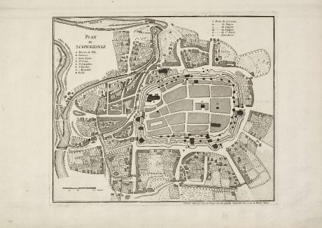 Antique Maps, le Rouge, Poland, Silesia, Schweidnitz, Swidnica, 1750: Plan de Schweidniz