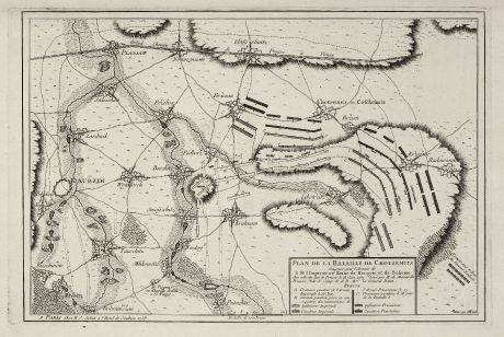 Antique Maps, Julien, Czechia - Bohemia, Chocenice, Kotzenitz, 1760: Plan de la Bataille de Chotzemitz ...