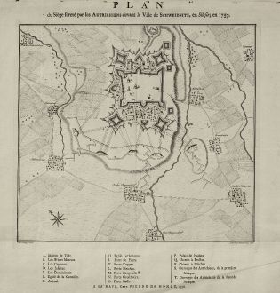 Antique Maps, de Hondt, Poland, Silesia, Schweidnitz, Swidnica, 1758: Plan du Siège formé par les Autrichiens devant la Ville de Schweidnitz, en Silesie, en 1757.