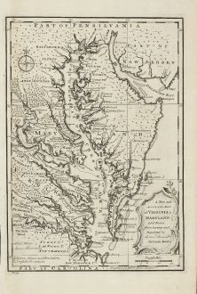 Antike Landkarten, Bowen, Nordamerika, Virginia, Maryland, 1747: A New and Accurate Map of Virginia & Maryland. Laid Down from Surveys and Regulated by Astronl. Observatns.