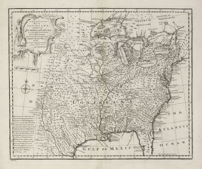 Antike Landkarten, Bowen, Nordamerika, Louisiana, Florida, Kanada, 1747: A New & Accurate Map of Louisiana, with Part of Florida and Canada, and the Adjacent Countries.