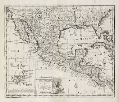 Antike Landkarten, Bowen, Nordamerika, Mexiko, Florida, Kalifornien, Louisiana: A New & Accurate Map of Mexico or New Spain together with California, New Mexico &c.