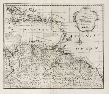 Antique Maps, Bowen, Central America - Caribbean, Caribbean Sea, Venezuela: A New and Accurate Map of Terra Firma and the Caribbe Islands.