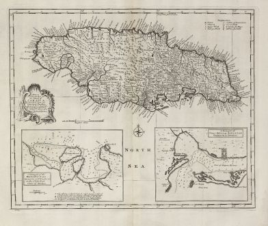 Antike Landkarten, Bowen, Mittelamerika - Karibik, Jamaica, 1747: A New & Accurate Map of the Island of Jamaica. Divided into its Principal Parishes ...