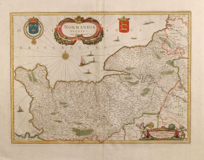 Antique Maps, Janssonius, France, Normandy, 1650: Normandia Ducatus