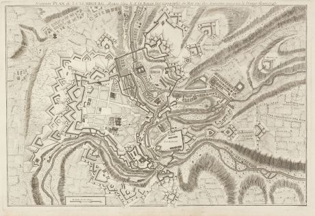 Antike Landkarten, le Rouge, Luxemburg, 1745: Nouveau Plan de Luxembourg