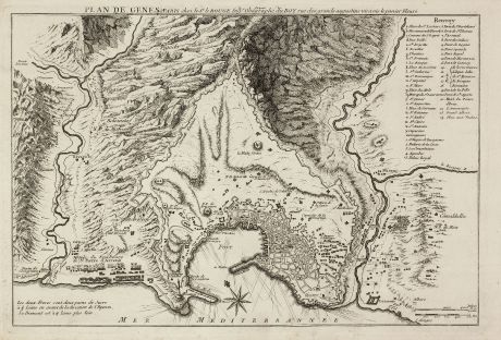 Antike Landkarten, le Rouge, Italien, Genua, 1745: Plan de Genes