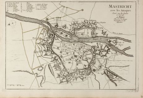 Antique Maps, le Rouge, Netherlands, Maastricht, 1748: Mastricht avec les Attaques Leve sur les Lieux en Juin 1748. A Paris chez Le Sr. Le Rouge ...