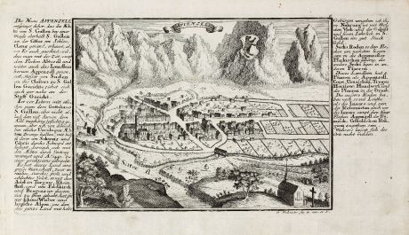 Antike Landkarten, Bodenehr, Schweiz, Appenzell, 1704: Appenzell