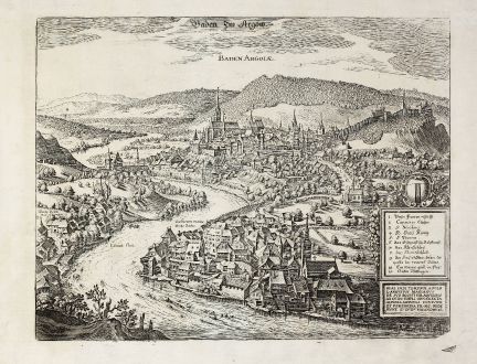 Antike Landkarten, Merian, Schweiz, Baden, 1640: Baden Im Argöw. Baden Argoiae