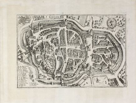 Antique Maps, Merian, Switzerland, St. Gallen, 1640: S. Gallen.