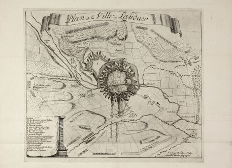 Antique Maps, Husson, Germany, Rhineland-Palatinate, Landau, 1705: Plan de la Ville de Landaw