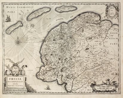 Antique Maps, Hondius, Netherlands, West-Friesland, 1630: Frisia Occidentalis Auctoribus Adriano Metio et Gerardo Freitag.