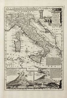 Antike Landkarten, Bowen, Italien, Vesuv, 1747: A New and Accurate Map of Italy Drawn from the Latest and Best Authorities, and Regulated by the Most Approved Astronl....