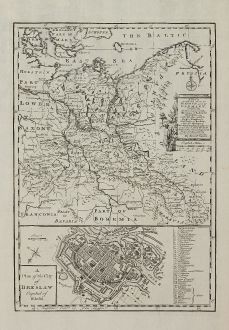 Antique Maps, Bowen, Poland, Silesia, Wroclaw, 1747: A New & Accurate Map of the North East Part of Germany Containing the Dominions of the Electors of Saxony & Brandenburg with...