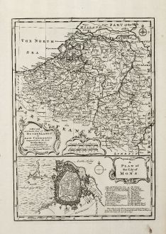 Antike Landkarten, Bowen, Niederlande, Bergen, 1747: A New and Accurate Map of the Netherlands or Low Countries ...