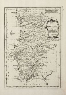 Antike Landkarten, Bowen, Spanien - Portugal, Portugal, 1747: A New and Accurate Map of Portugal Composed from the Latest Improvemts. and Adjusted by the Most Authentic Astronl....