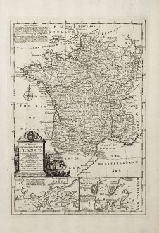 Antike Landkarten, Bowen, Frankreich, Brest, Toulon, 1747: A New and Accurate Map of France with its Acquisitions ...